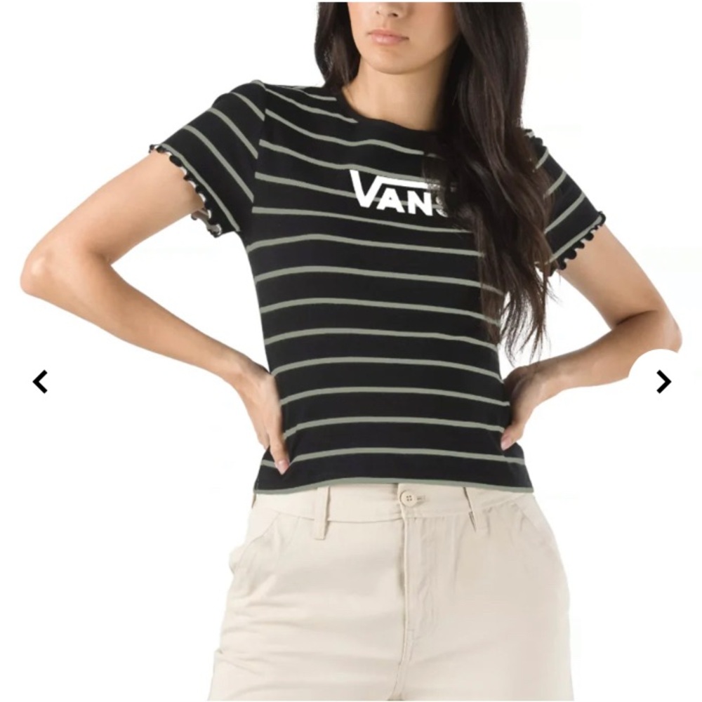 Vans Black Striped Y2K Lettuce Edge T-shirt Size XS
